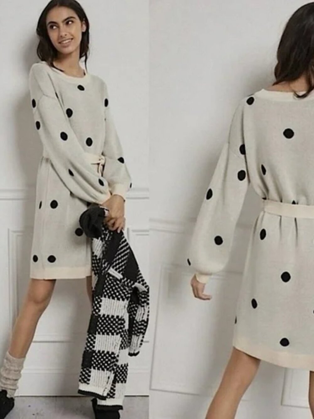 Anthropologie x Saturday Sunday Emilie Tunic Polka Dot Sweater Dress NEW Small - Picture 6 of 7